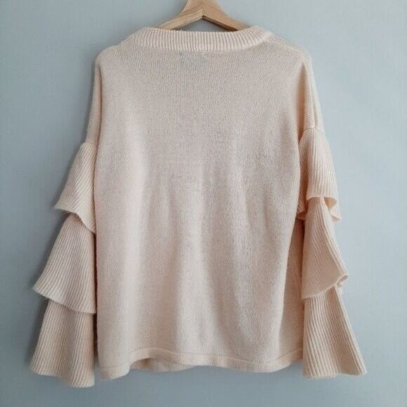 LUMIERE NEW Ruffle Sleeve Pullover Sweater Knit Top Blush Pink Sz M - Picture 7 of 13